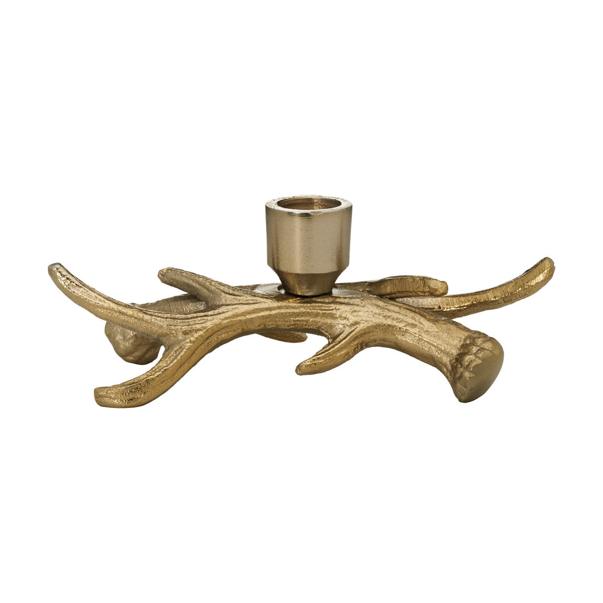 Selising Candle Holder 6.5cm in Gold, an aluminium antler-shaped design with a ridged, grained texture and a single smooth candle cup, shown on a plain white background.