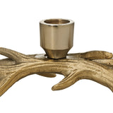 Selising Candle Holder 6.5cm in gold aluminium, close-up of the smooth candle cup rising from a textured, branch-like antler base, shown against a white background.