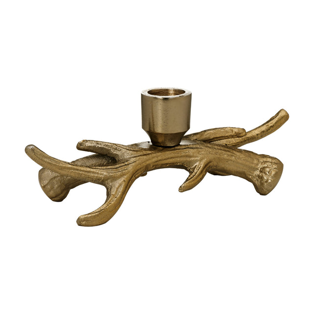 Selising Candle Holder 6.5cm in Gold, an aluminium antler-shaped base with ridged, branching texture and a single smooth candle cup, shown on a plain white background.