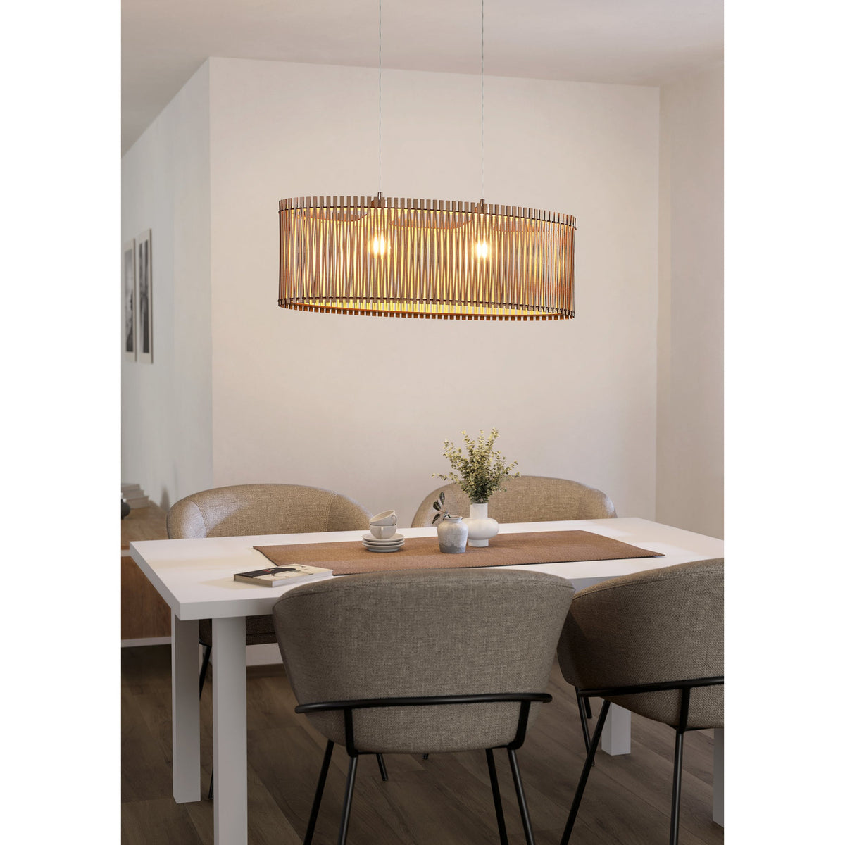 Sendero Wooden 2 Light Pendant - Satin Nickel