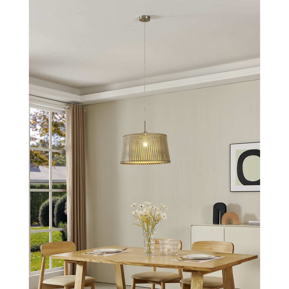 Sendero Wooden Pendant Light - Satin Nickel