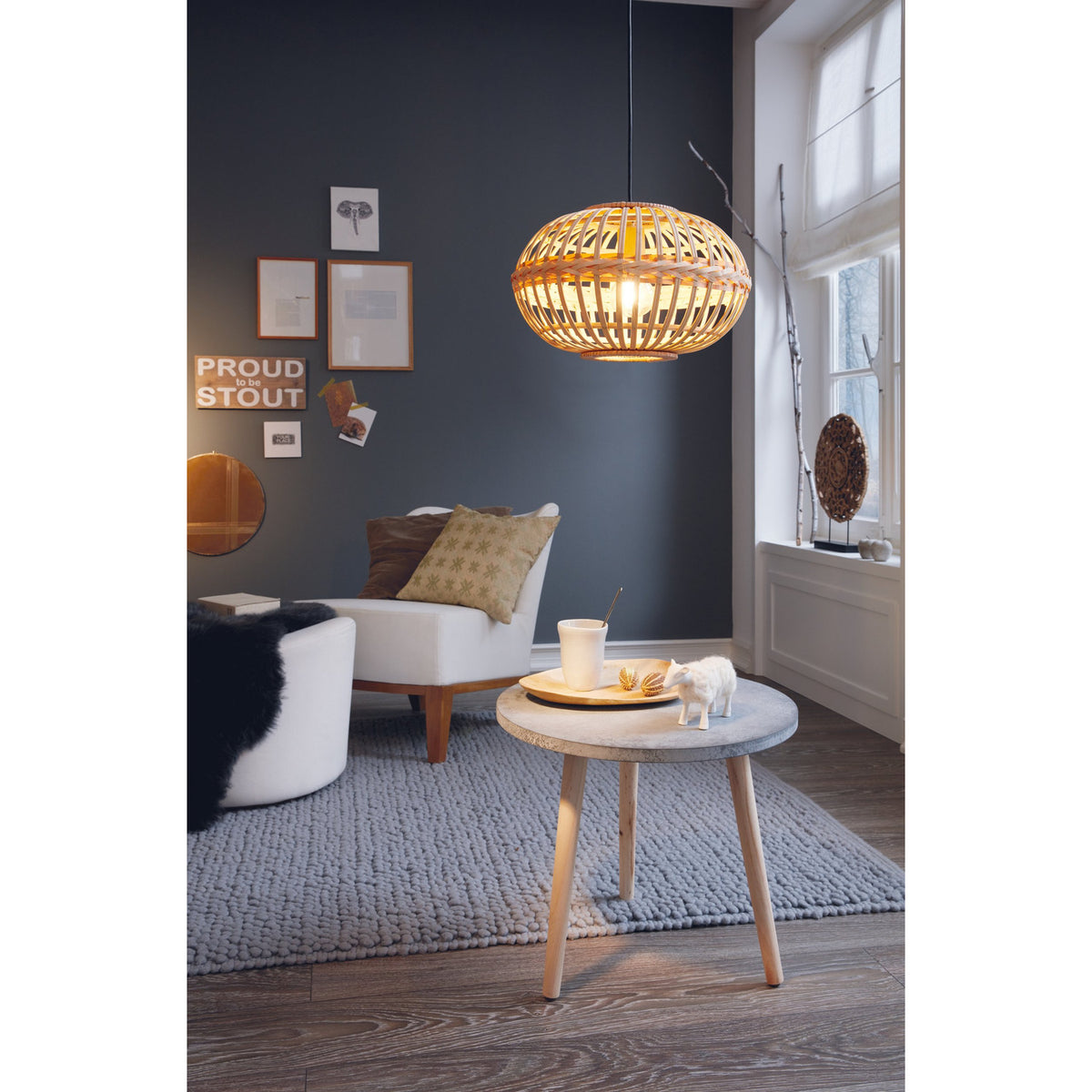 Serbanne Wooden Pendant Light 38cm - Brown