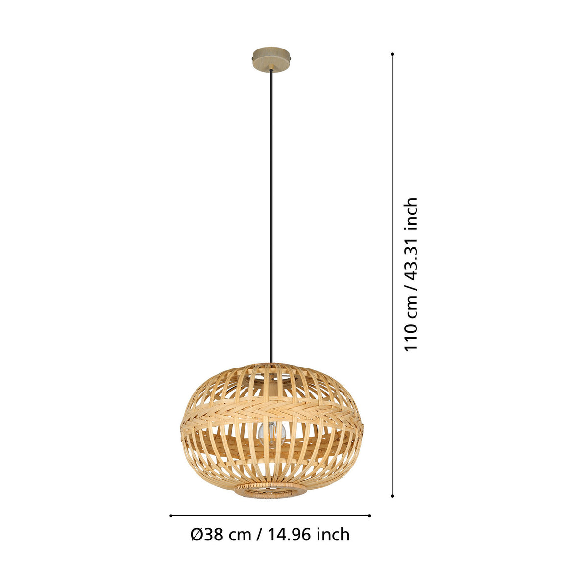 Serbanne Wooden Pendant Light 38cm - Brown