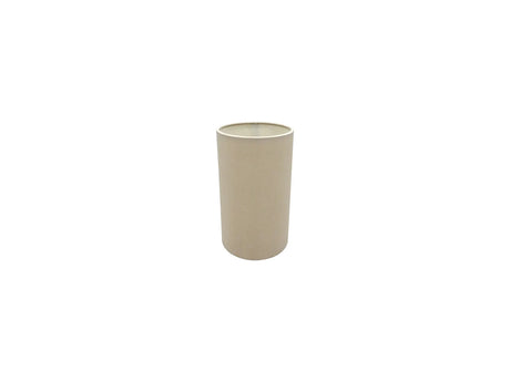 Serena Lamp Shade 12cm, a slim cylindrical drum shade in nude beige faux silk with a pale interior lining, shown on a plain white background.