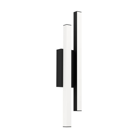 Serricella LED Outdoor Wall Light in black, featuring two staggered square-section bars with white plastic diffusers on a slim black backplate, shown on a plain white background.