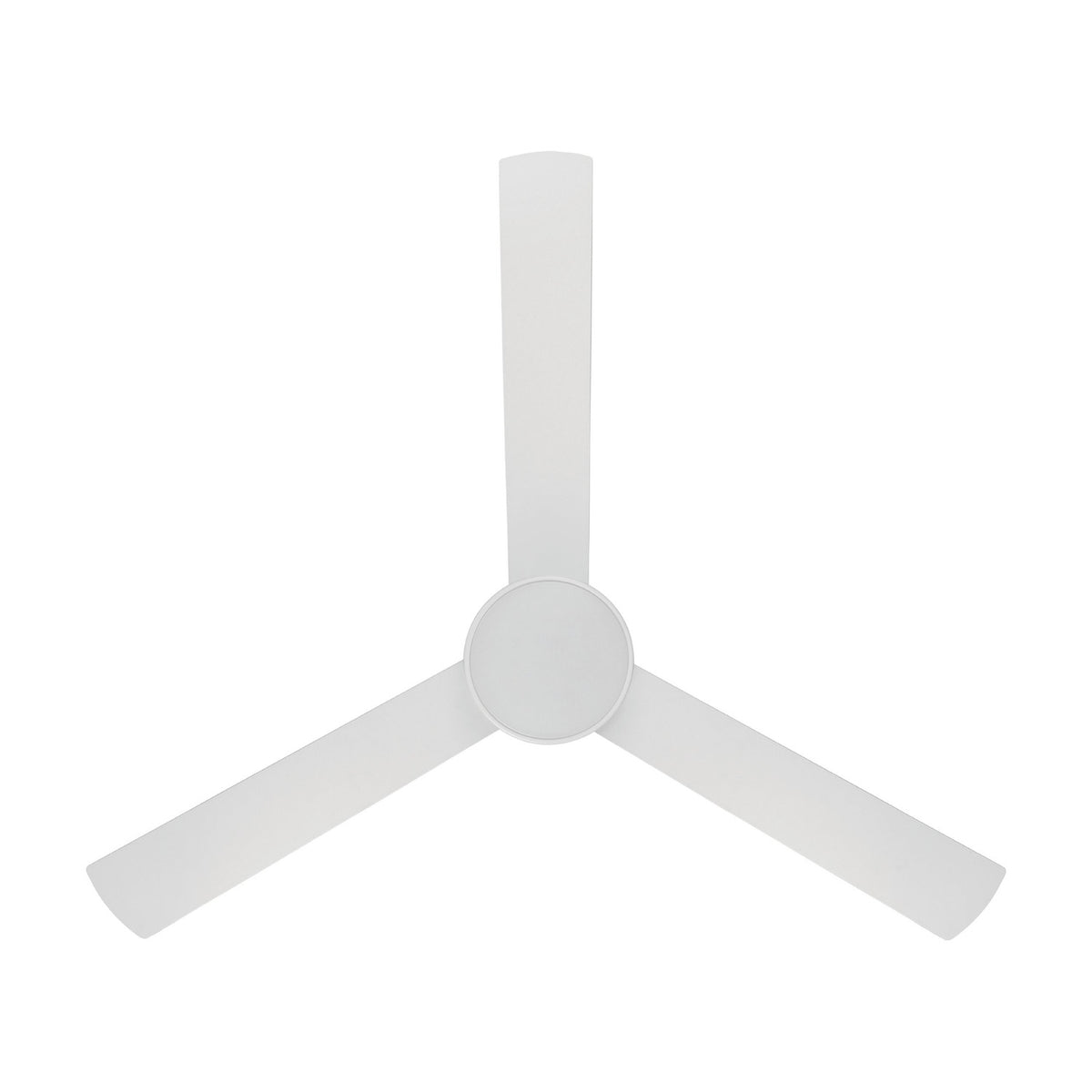 Sesimbra ceiling fan with light in matt white, showing the round motor housing and three slim blades against a plain white background.
