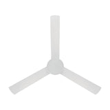 Sesimbra ceiling fan with light in matt white, showing the round motor housing and three slim blades against a plain white background.