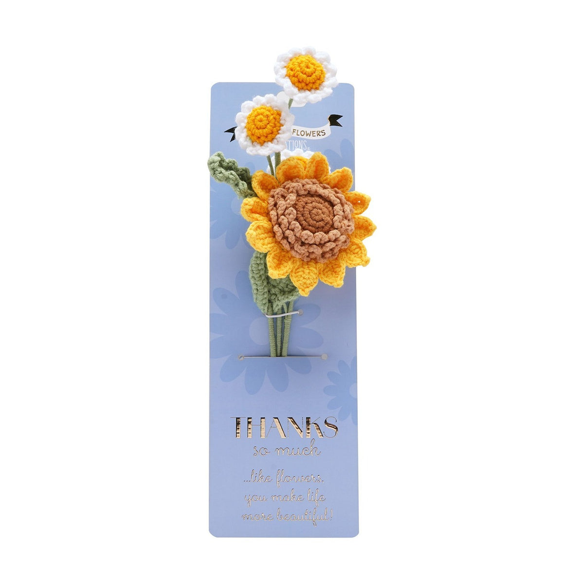 Thanks So Much Crochet Sunflower Flower Bundle - Yellow & Blue