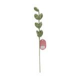 Single Stem Crochet Leaves Ornament, a green textile stem with seven crocheted leaves climbing a slim stem, shown against a plain white background with hang tag attached.