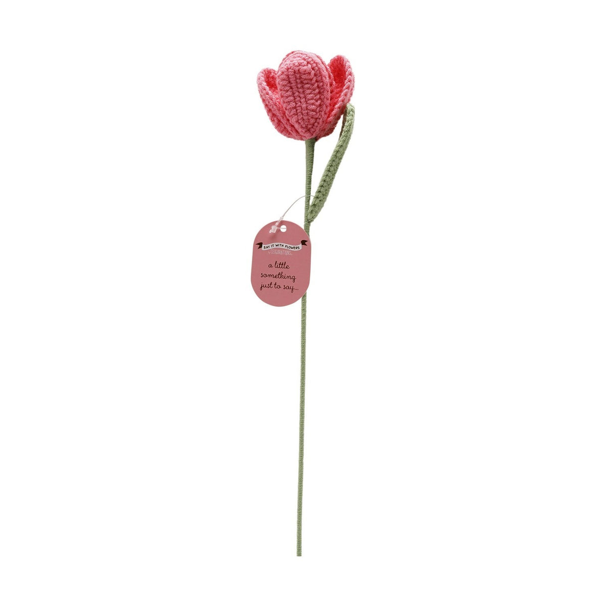 Crochet Tulip Stem Ornament with Leaf 35cm - Pink & Green