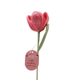 Crochet Tulip Stem Ornament with Leaf 35cm - Pink & Green
