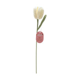 Crochet Tulip Stem Ornament with Leaf 36cm - Cream & Green