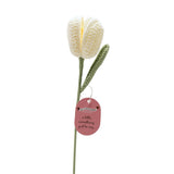 Crochet Tulip Stem Ornament with Leaf 36cm - Cream & Green