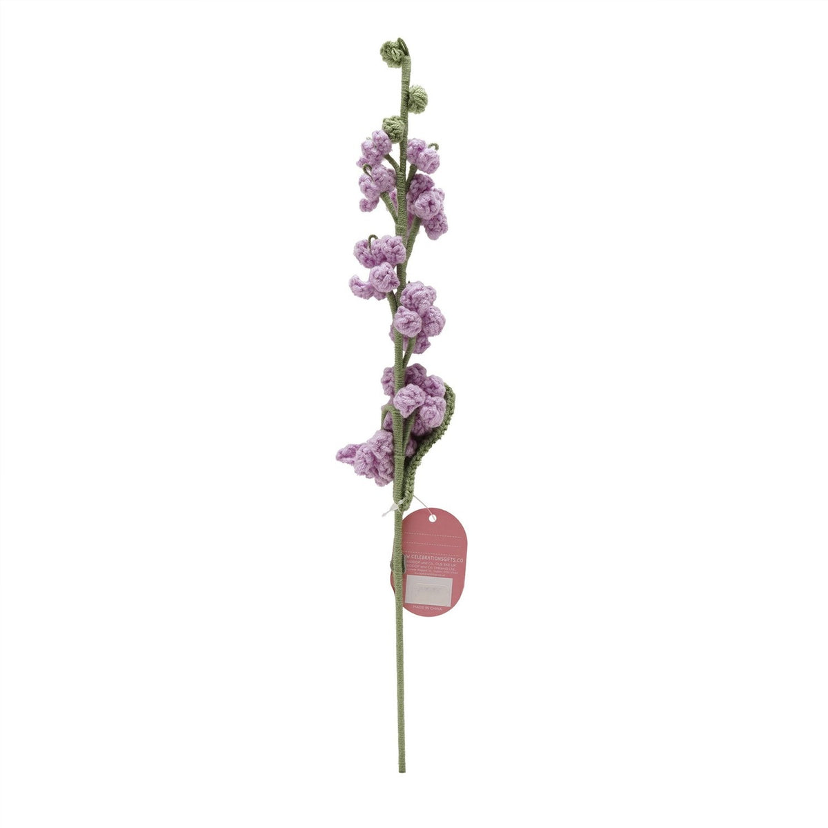 Crochet Foxglove Stem Ornament with Green Leaf 35cm - Purple