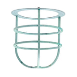 A vintage-style verdigris metal cage accessory from Sheldon & Somerton, featuring horizontal and vertical bars that form a protective grid around a circular space for a bulb, with a slightly weathered finish.