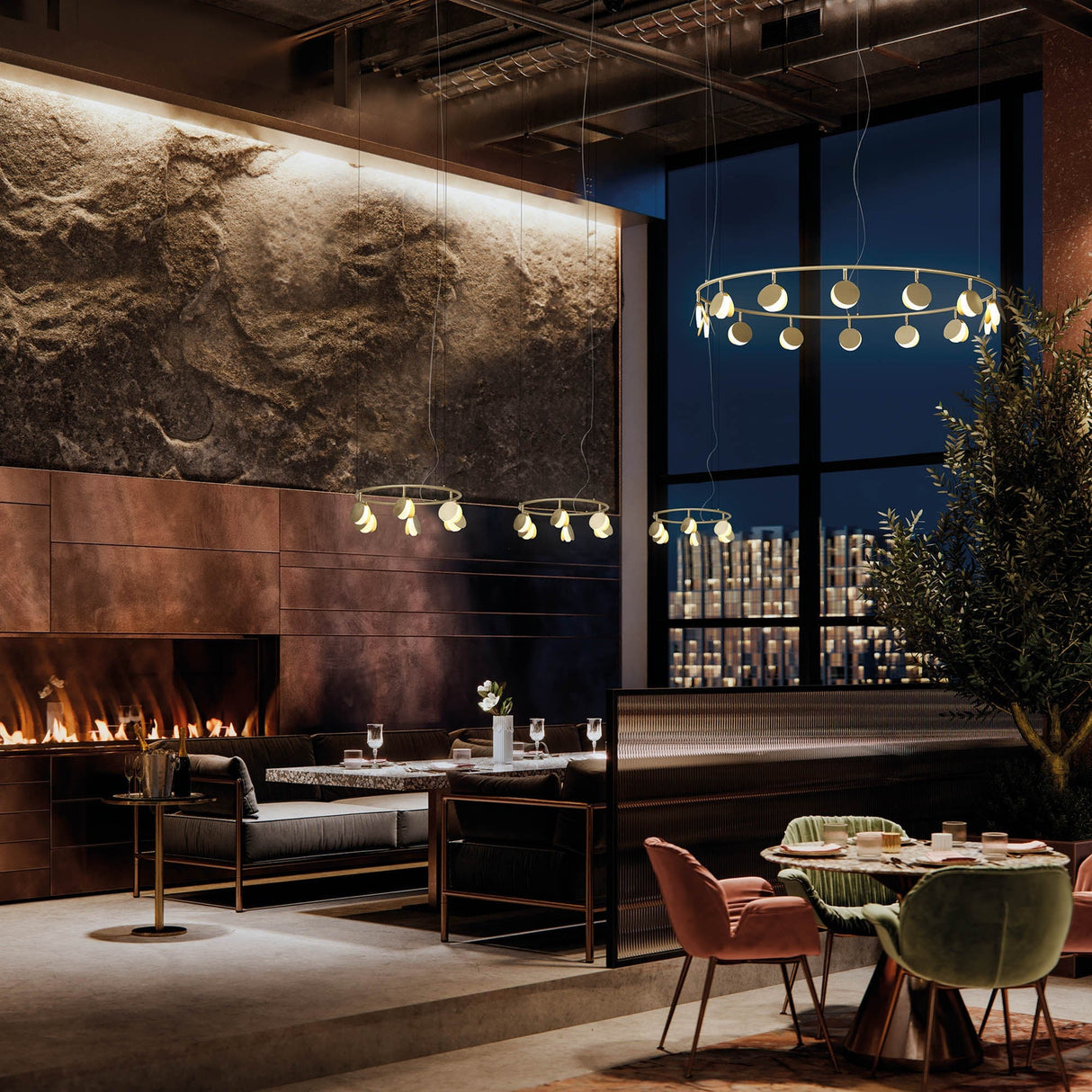 Shell 106cm Round LED Suspension Light 60W 3000K - Gold