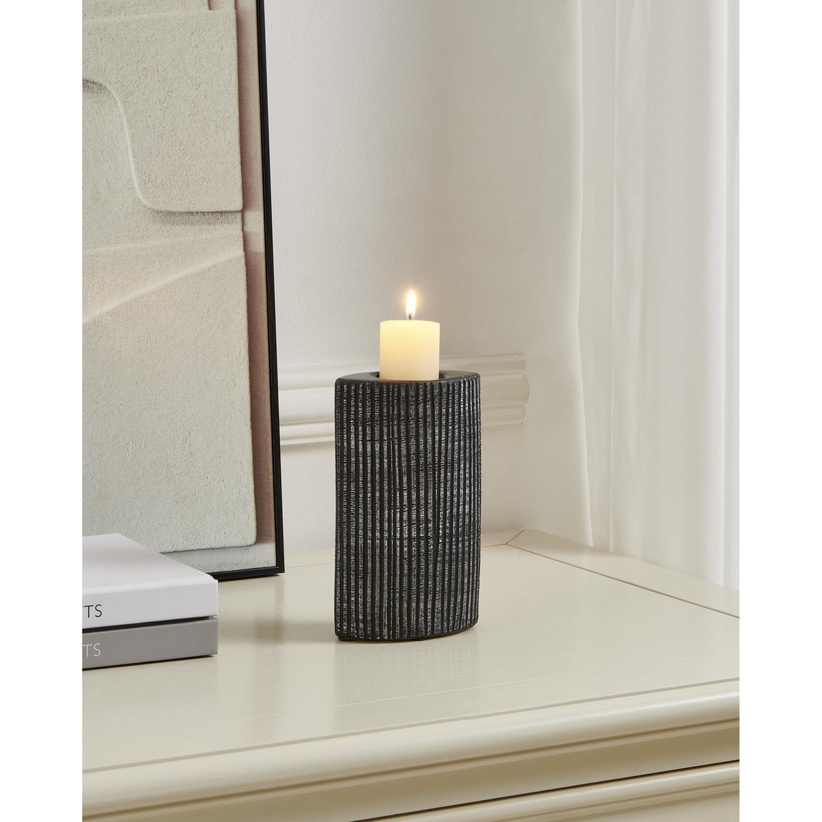 Shiguhe Ceramic Tealight Holder 16.5cm - Black & Silver