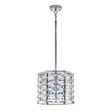 The Shoal 1 Light Pendant - Polished Nickel features a modern design with its geometric, crystal-like shade hanging from a polished nickel rod and ceiling mount. Its layered clear glass panels produce a prism effect, adding a touch of contemporary elegance.