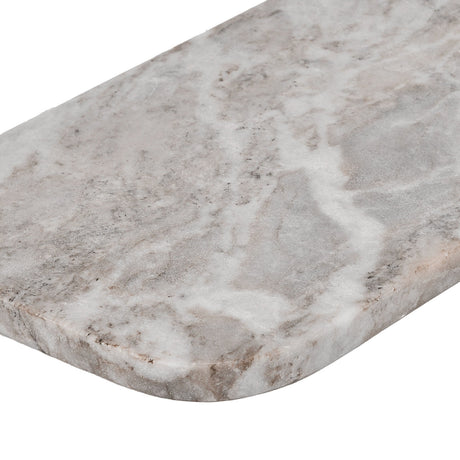 Siayan Marble Tray, close-up of a flat rectangular slab with rounded corner, grey-beige marble with pale white veining, shown on a plain white background.