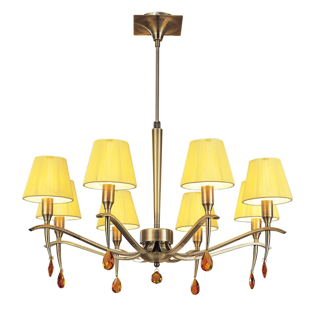 Siena 75cm 8 Light Amber Crystal Chandelier - Brass With Amber Shades