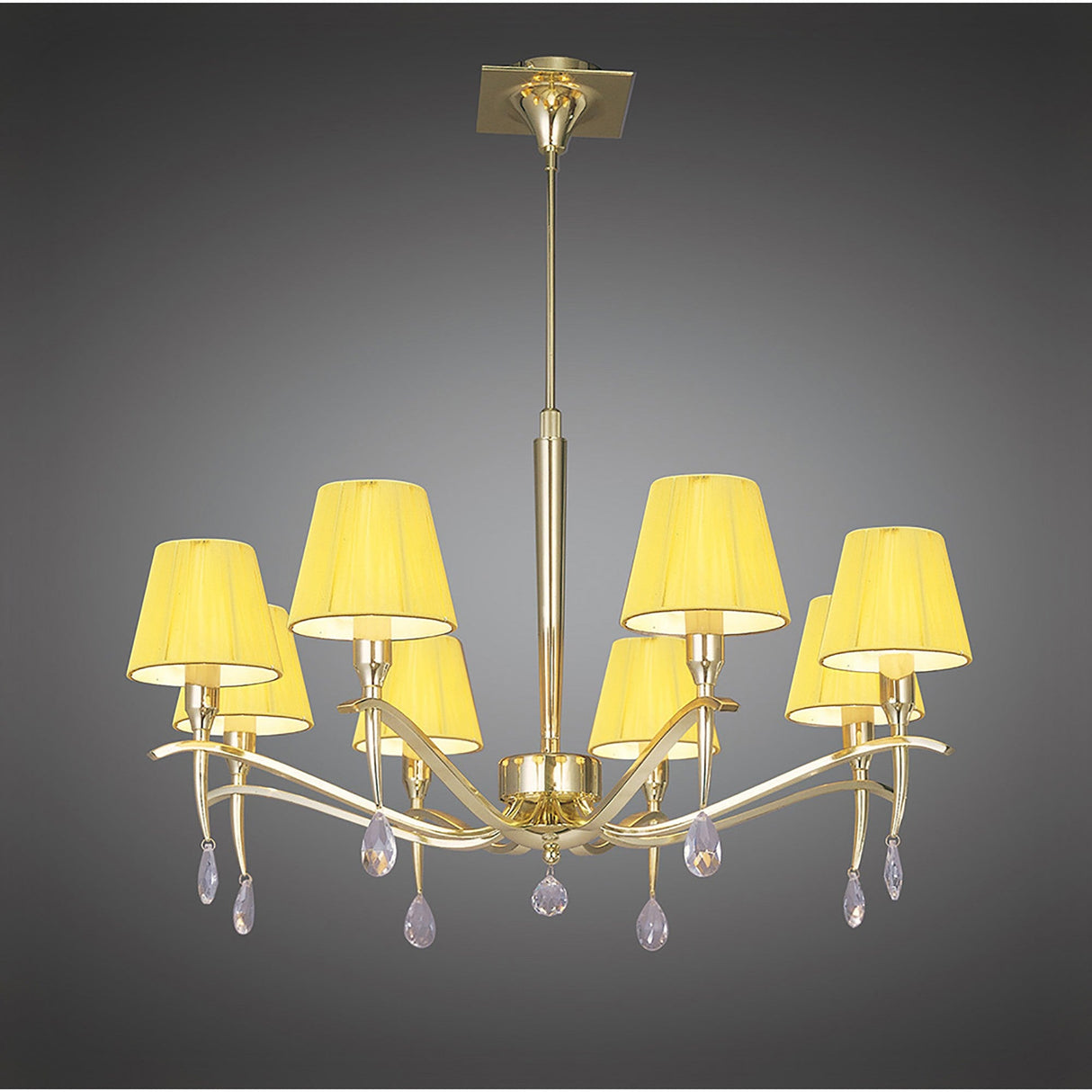 Siena 75cm 8 Light Chrome Crystal Chandelier - Brass With Amber Shades