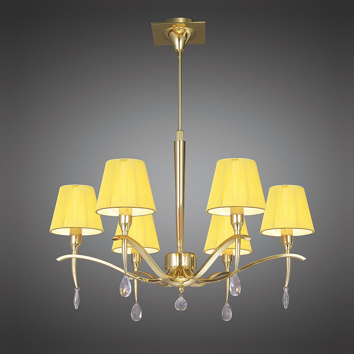 Siena 63cm 6 Light Chrome Crystal Chandelier - Brass With Amber Shades