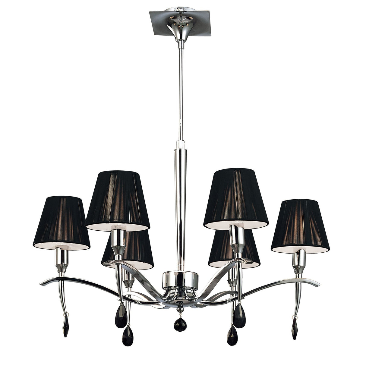 Siena 63cm 6 Light Black Crystal Chandelier - Chrome With Black Shades