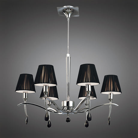 Siena 63cm 6 Light Black Crystal Chandelier - Chrome With Black Shades