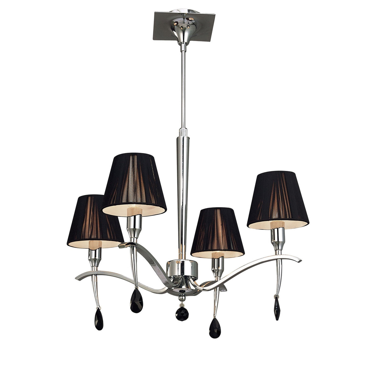 Siena 55cm 4 Light Black Crystal Chandelier - Chrome With Black Shades