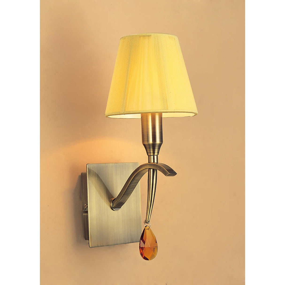 Siena Right 1 Light Crystal Wall Light With Switch - Brass With Amber Shade