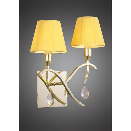Siena 2 Light Crystal Wall Light With Switch - Brass With Amber Shades