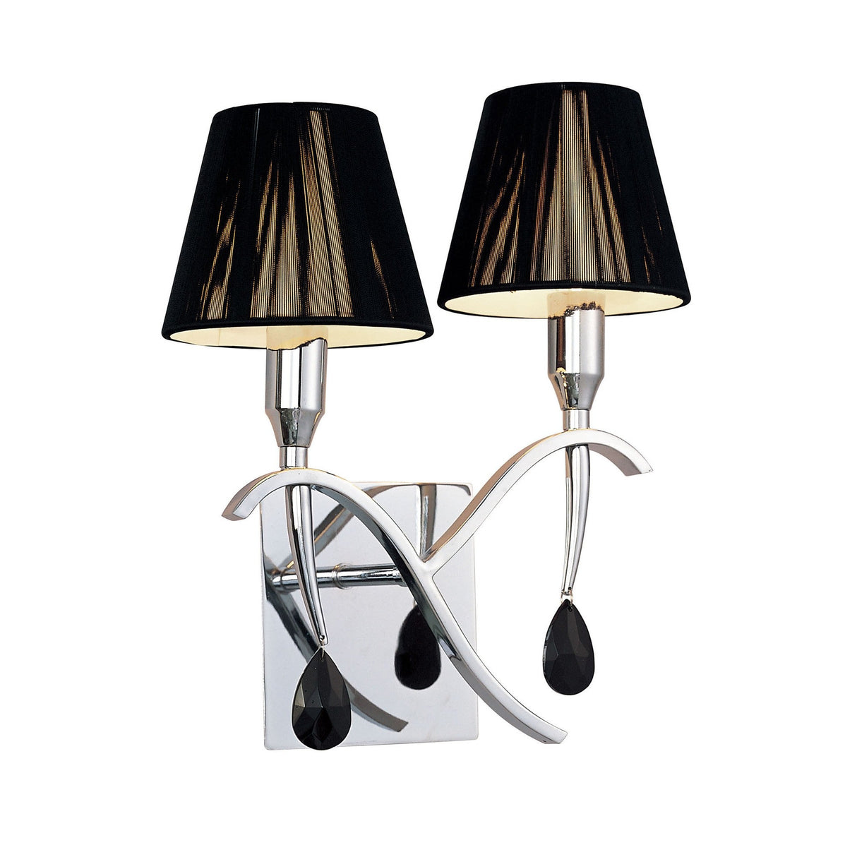 Siena 2 Light Crystal Wall Light With Switch - Chrome With Black Shades