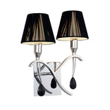 Siena 2 Light Crystal Wall Light With Switch - Chrome With Black Shades