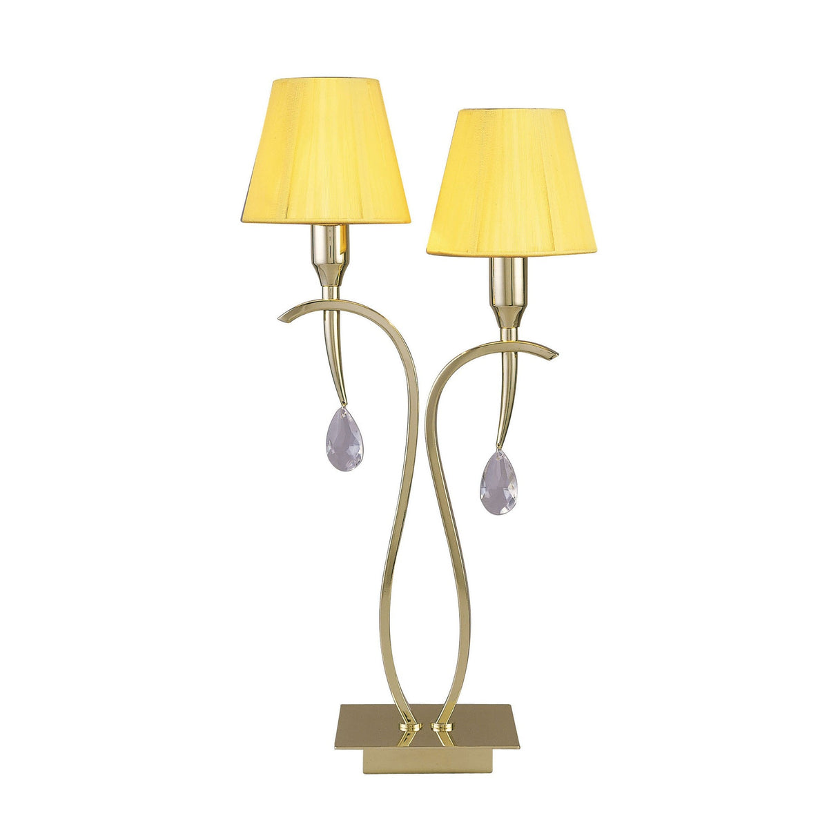 Siena 2 Light Crystal Table Lamp - Polished Brass With Amber Shades