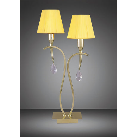 Siena 2 Light Crystal Table Lamp - Polished Brass With Amber Shades
