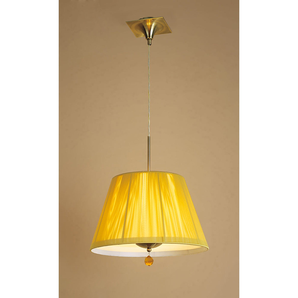 Siena 40cm 1 Light Crystal Pendant Light - Antique Brass & Amber