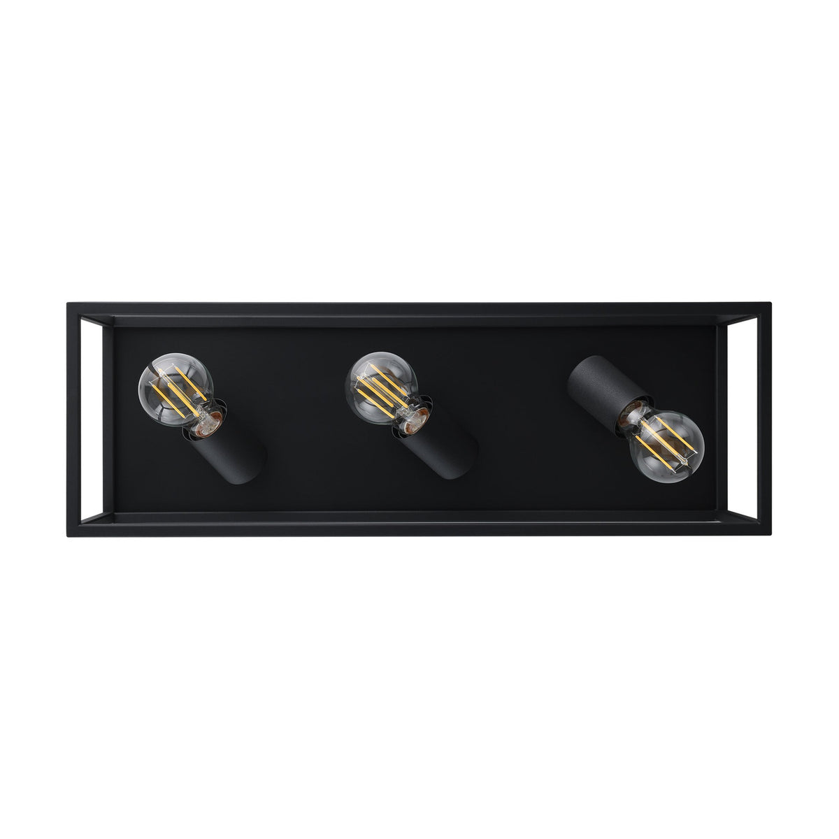 Silentina 3 Light Ceiling Light in black steel, rectangular open frame with three adjustable E27 spotlight heads, shown on a plain white background.