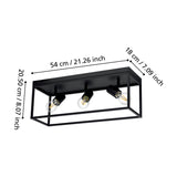 Silentina 3 Light Ceiling Light in black steel, open rectangular frame with three adjustable E27 spotlight heads, shown with dimension labels on a white background.