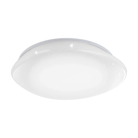 Sileras LED Flush Ceiling Light 60cm in white, a round domed fixture with a crystal-effect plastic shade and slim steel body, shown on a plain white background.