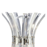 A close-up of the Sinclair 4 Light Crystal Table Lamp features clear, curved crystal pieces fanning outward like petals, mounted on a polished chrome base.