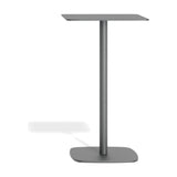 Sirkel aluminium outdoor bar table in graphite, with a square top, single cylindrical central leg, and rounded square base, shown on a plain white background.
