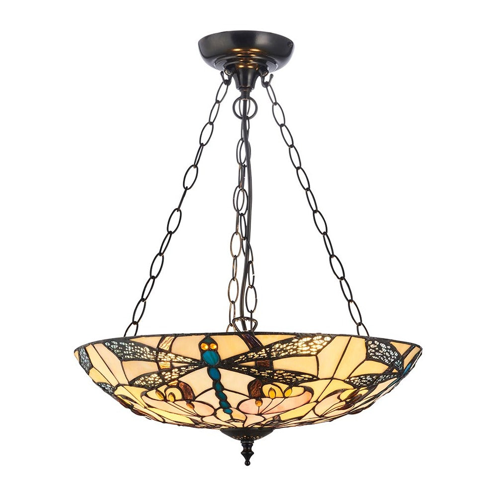 Wrenfield Large 3 Light Tiffany Inverted Pendant - Multicoloured