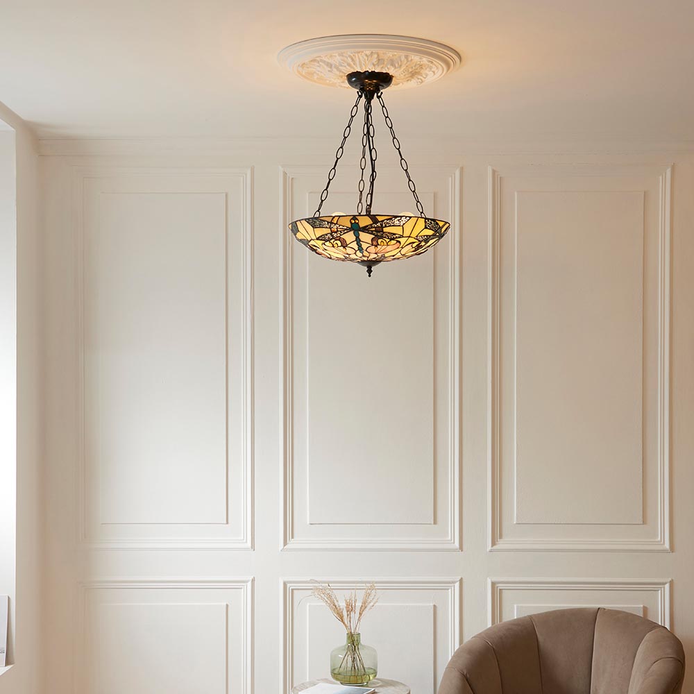 Wrenfield Large 3 Light Tiffany Inverted Pendant - Multicoloured