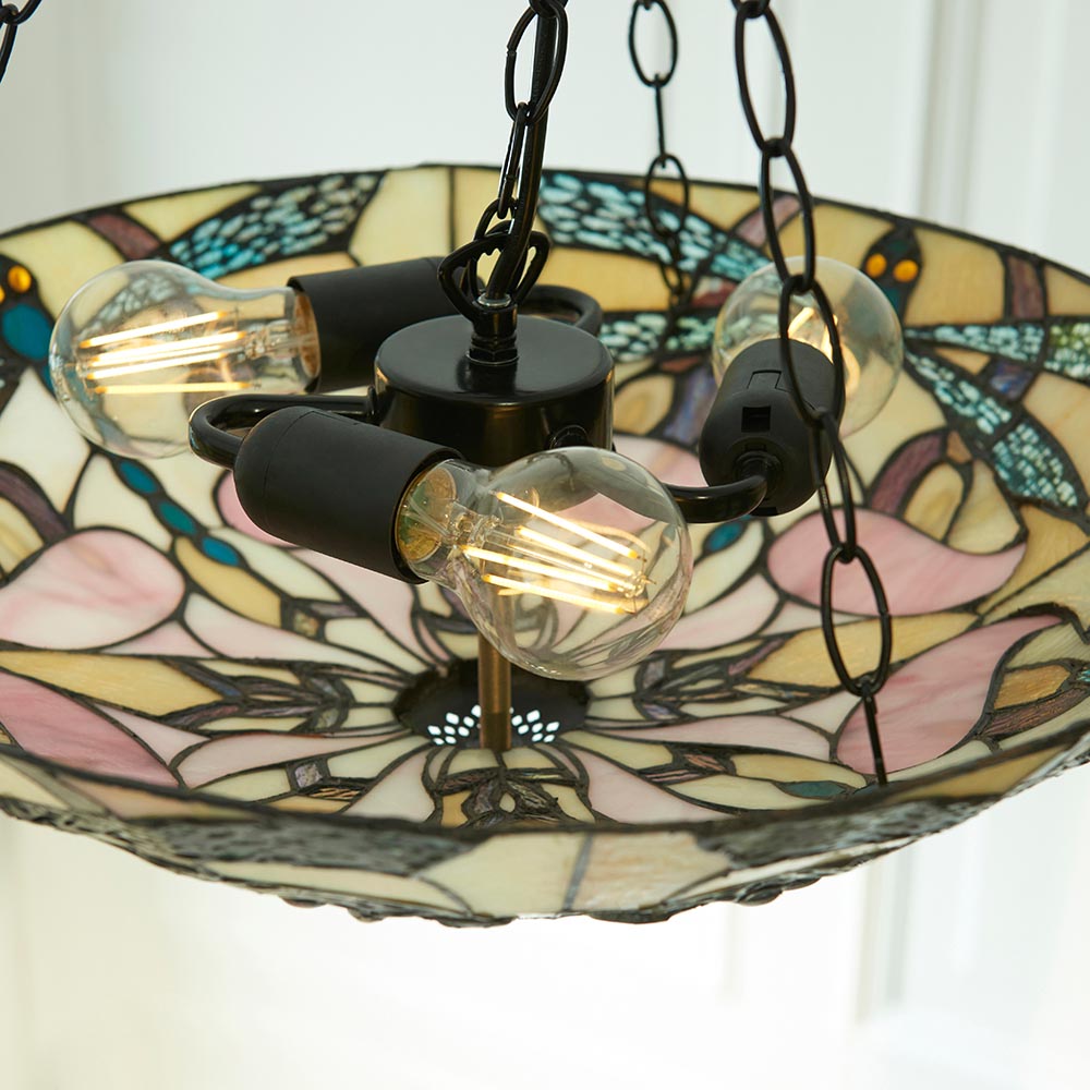 Wrenfield Large 3 Light Tiffany Inverted Pendant - Multicoloured