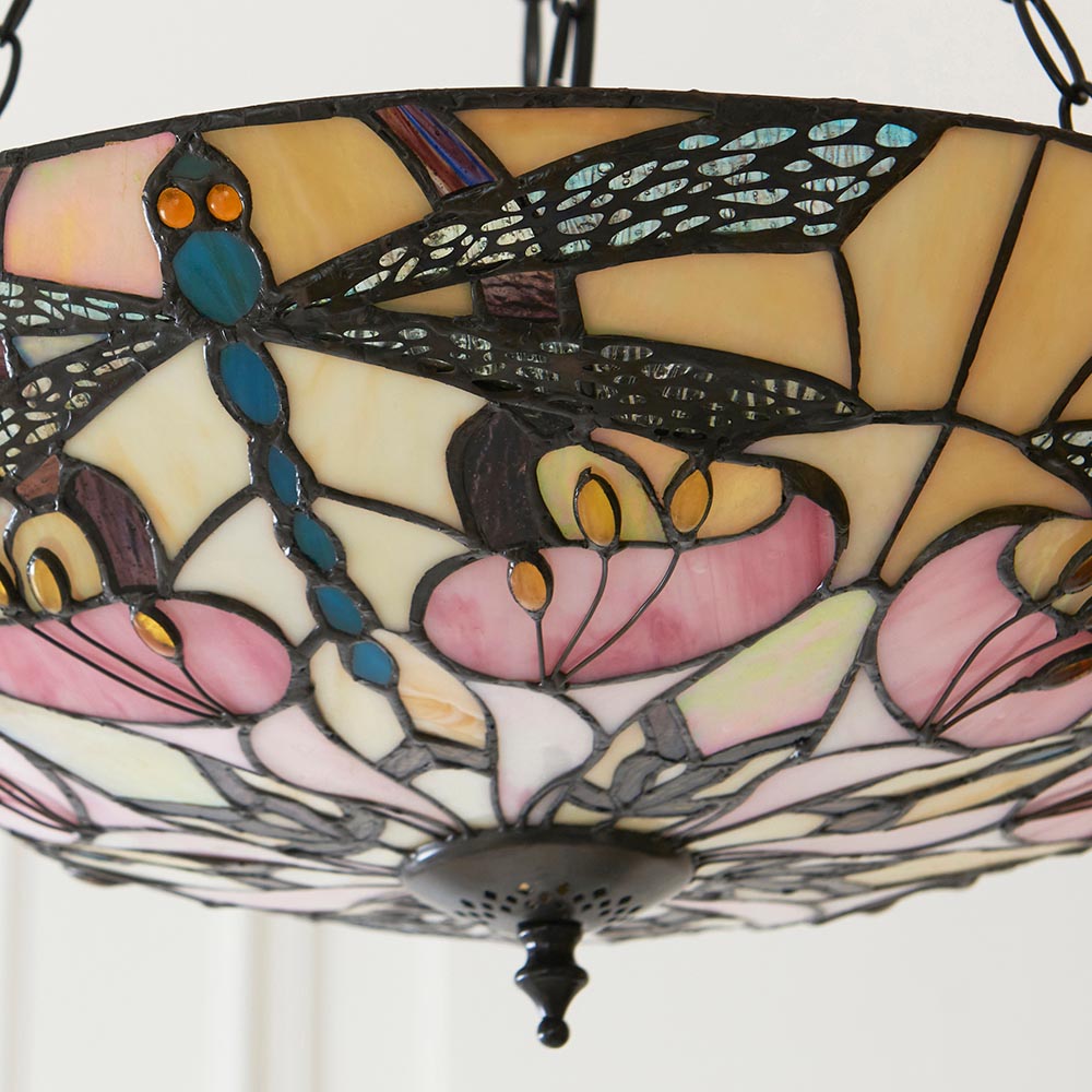 Wrenfield Large 3 Light Tiffany Inverted Pendant - Multicoloured