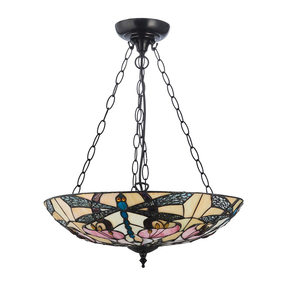 Wrenfield Large 3 Light Tiffany Inverted Pendant - Multicoloured