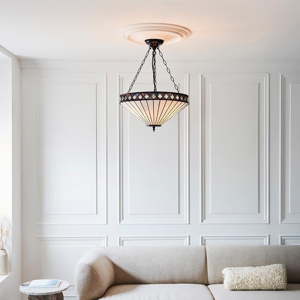 Brindleigh Large 3 Light Tiffany Inverted Pendant - Multicoloured