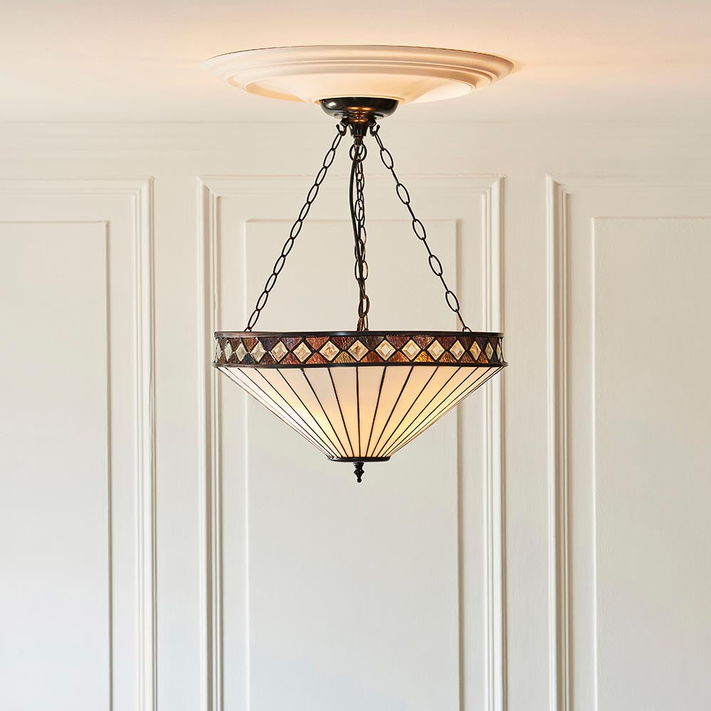 Brindleigh Large 3 Light Tiffany Inverted Pendant - Multicoloured