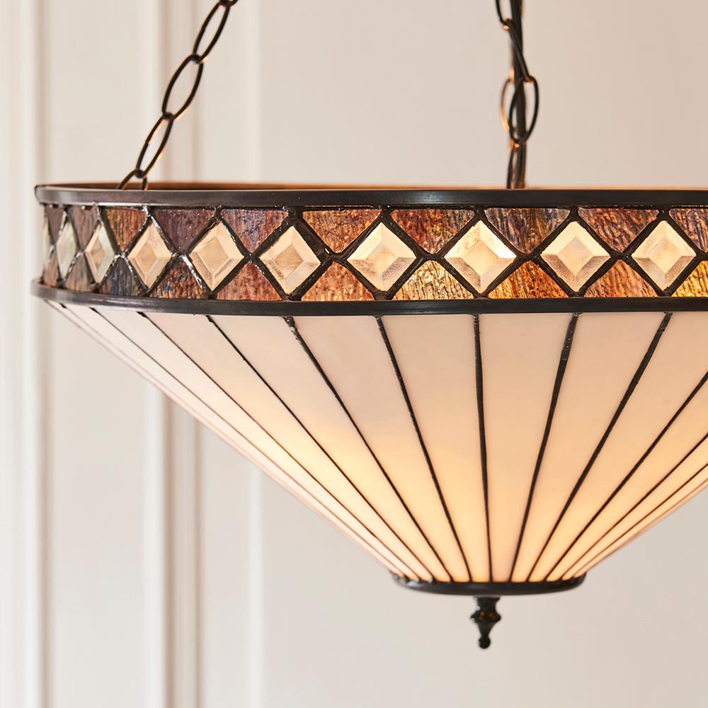 Brindleigh Large 3 Light Tiffany Inverted Pendant - Multicoloured