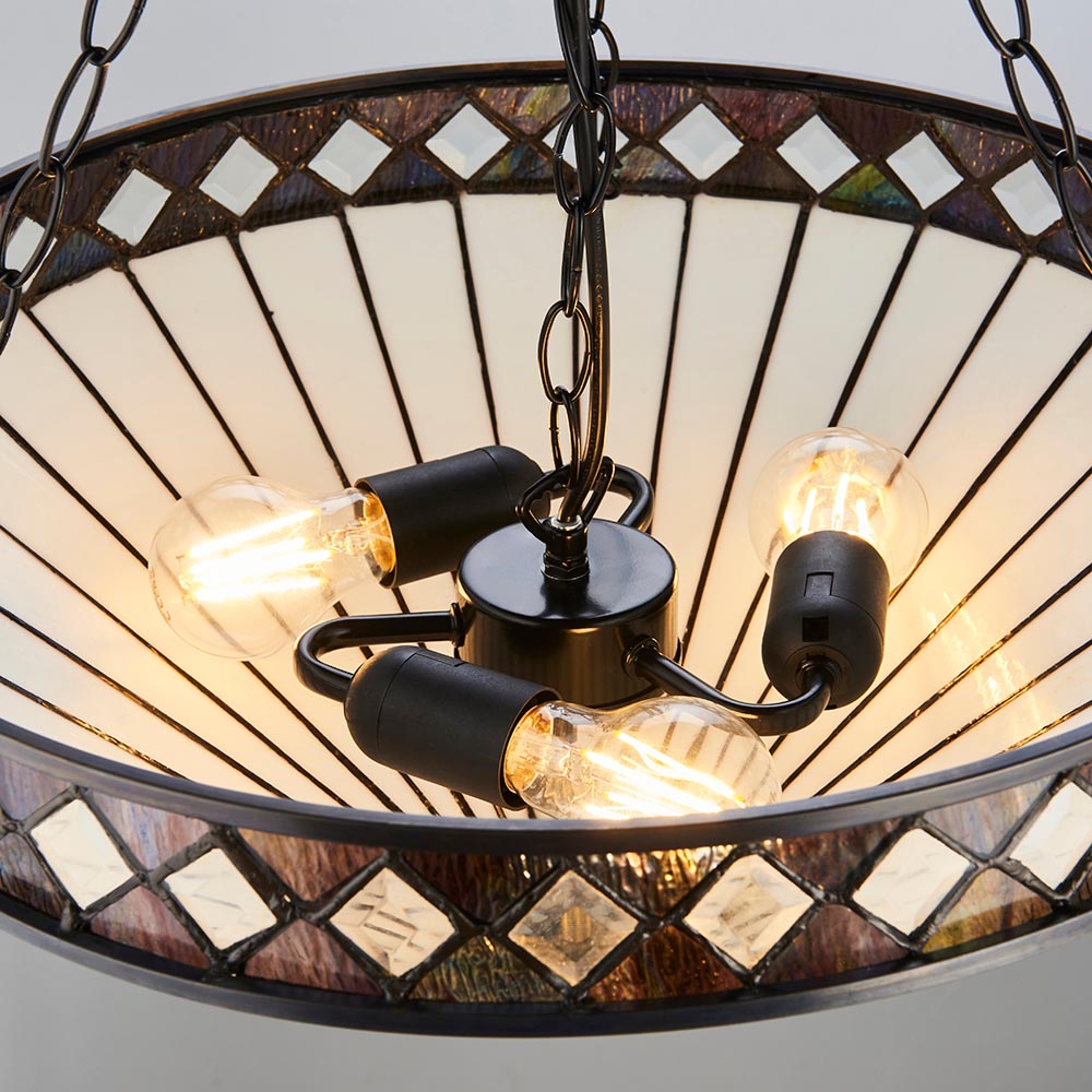 Brindleigh Large 3 Light Tiffany Inverted Pendant - Multicoloured
